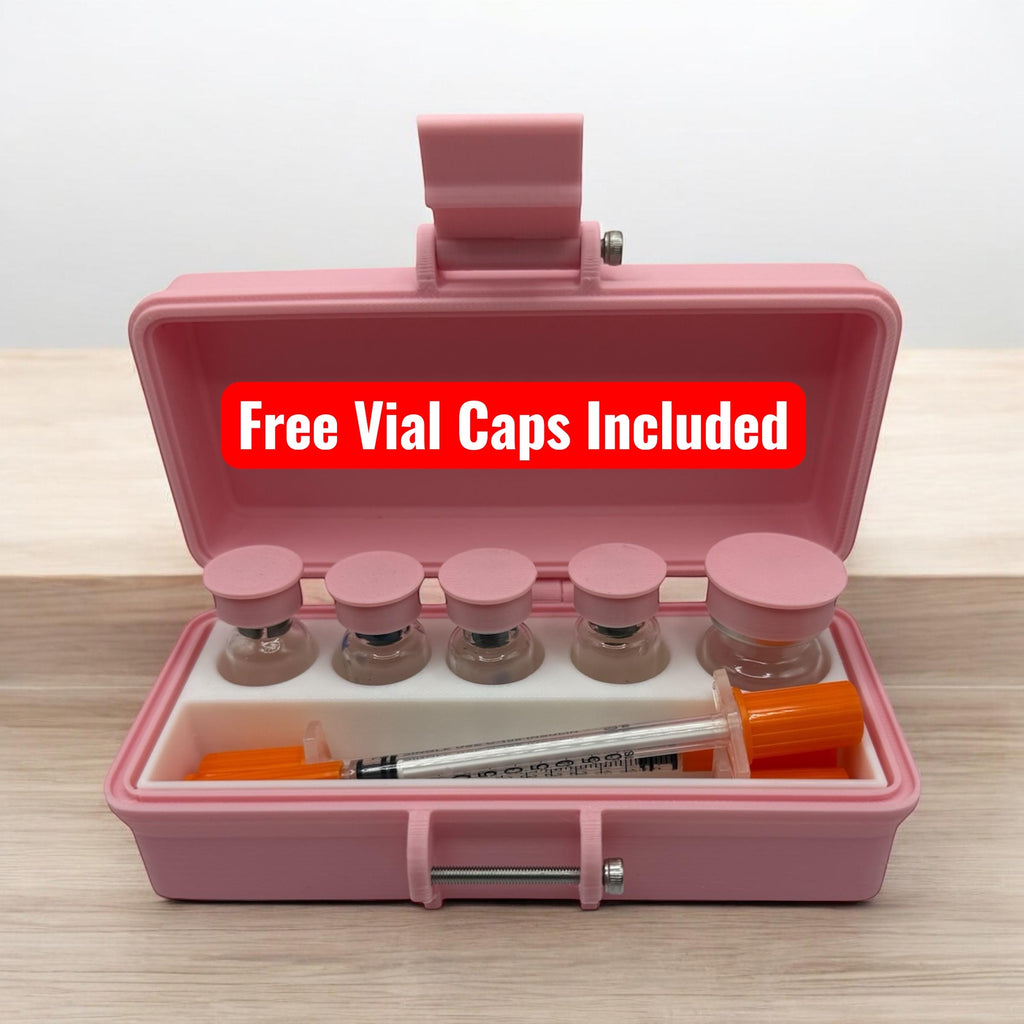 Peptide Vial Storage Container Box Slim And Portable Organizer For Travel FREE VIALS CAPS included Orchid Pink