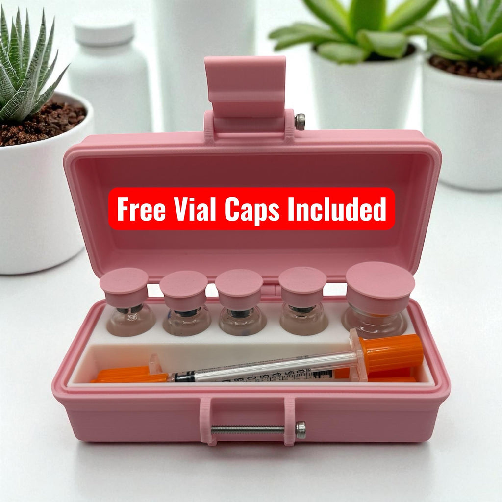 Peptide Vial Storage Container Box Slim And Portable Organizer For Travel FREE VIALS CAPS included Orchid Pink