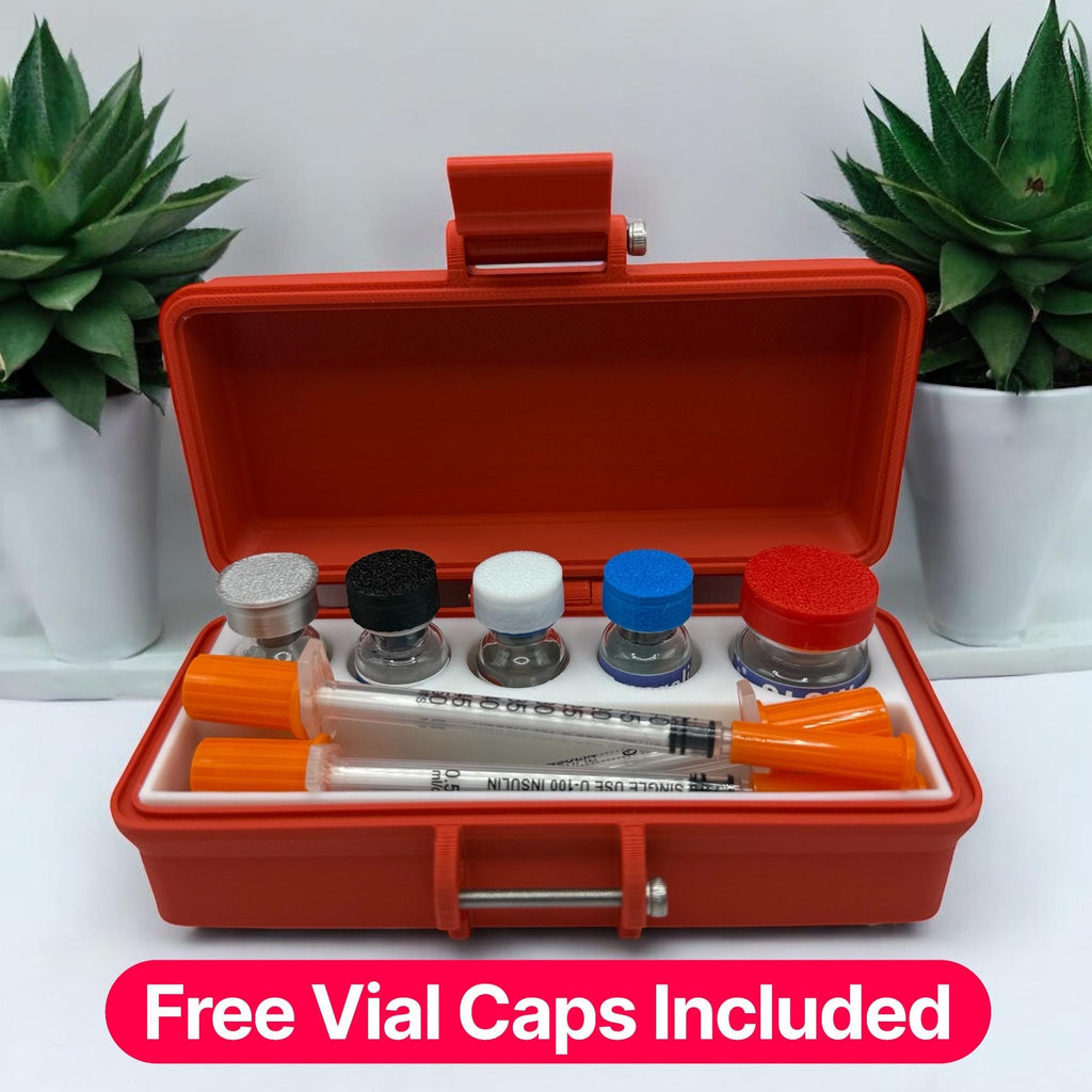 Peptide vial storage container box slim and portable organizer for travel free vials caps included