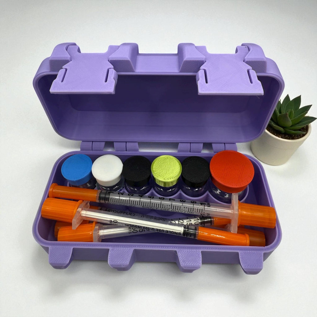 Peptides case storage organizer and syringe holder for peptides. glp