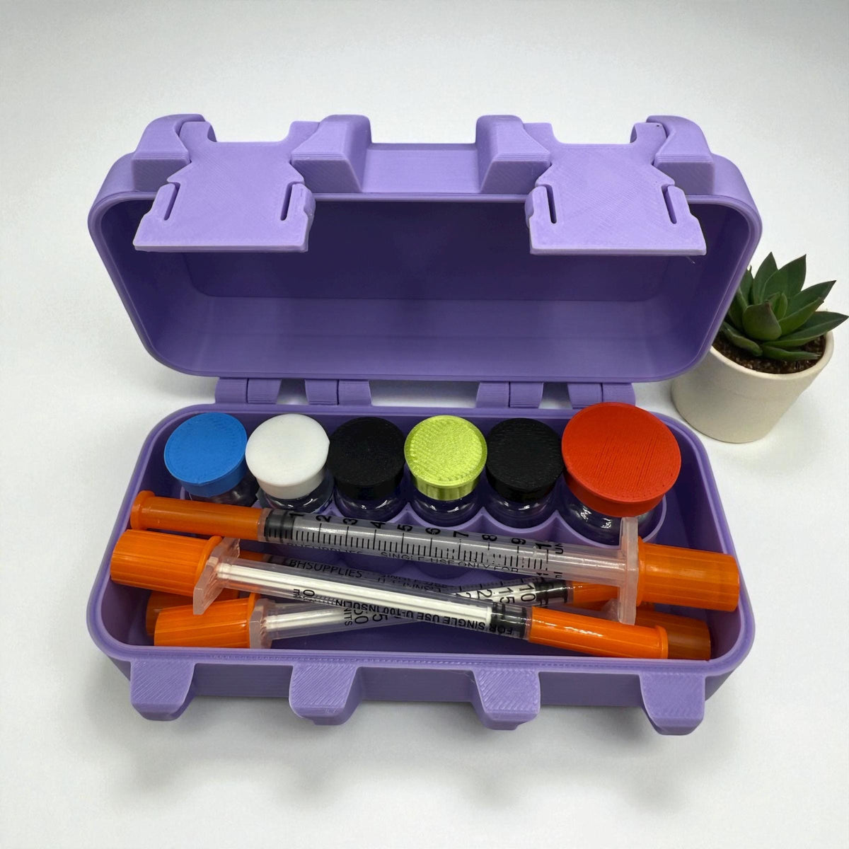 Peptides case storage organizer and syringe holder for peptides. glp