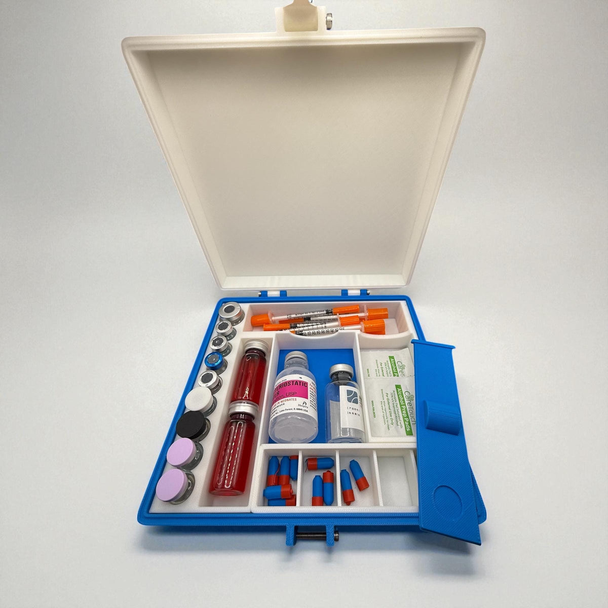 Peptide vial case storage, syringe holder   with pill box organizer case, vials organizer for 3ml, 5ml & 10ml vial glp1 insulin tesamorelin