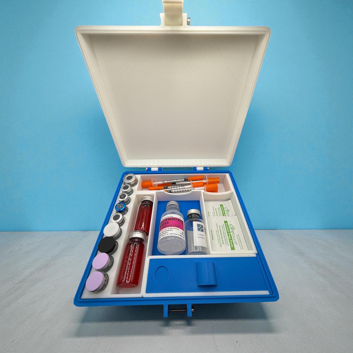 Peptide vial case storage, syringe holder   with pill box organizer case, vials organizer for 3ml, 5ml & 10ml vial glp1 insulin tesamorelin