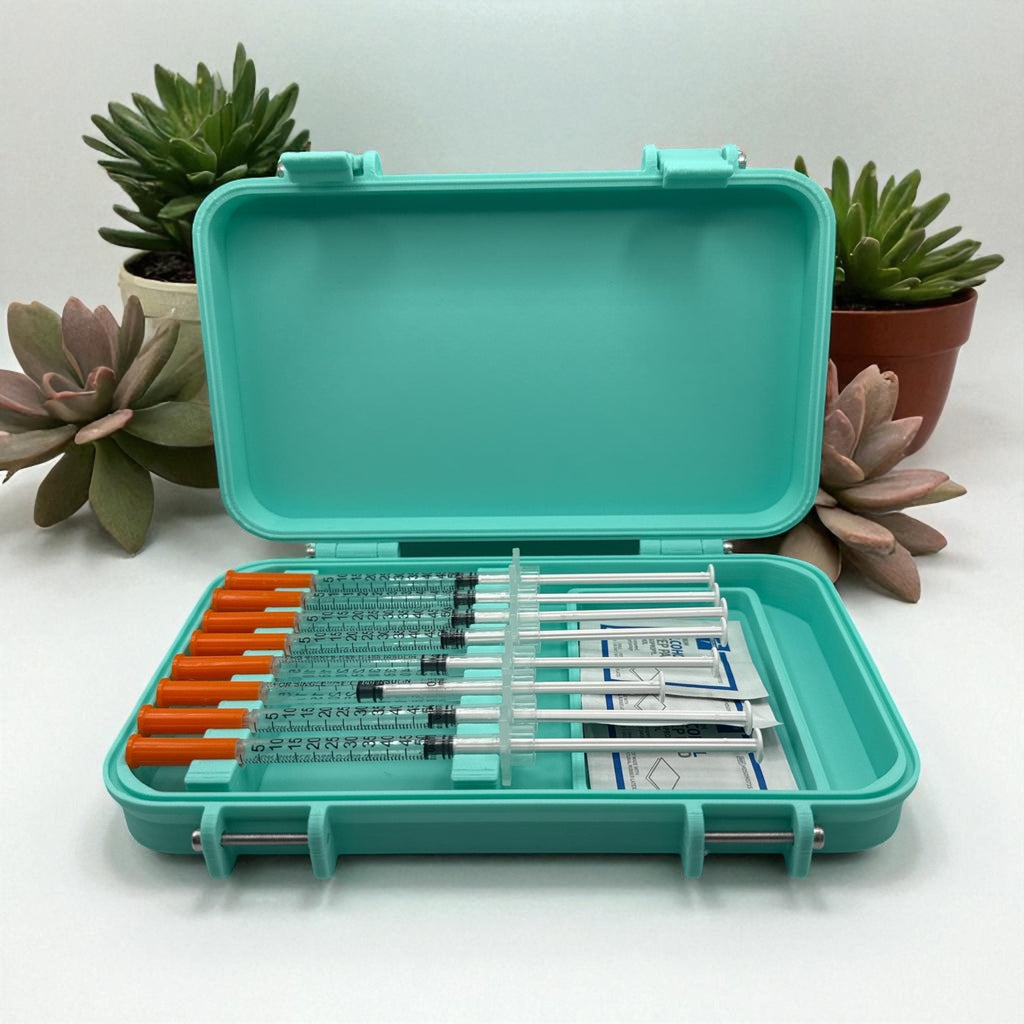 Syringe case storage for 0.5ml/cc 50 units syringes  | storage box for new or preloaded syringes and alcohol pads trt peptides insulin