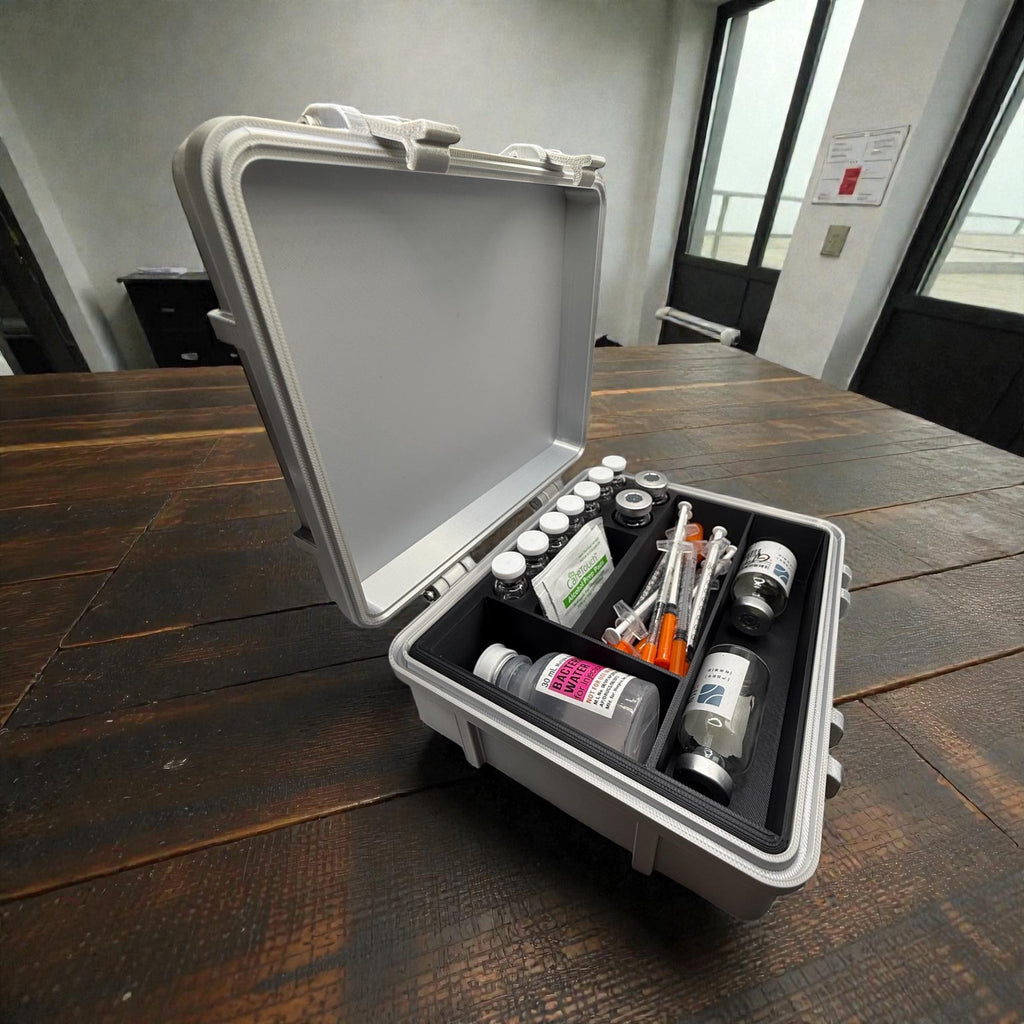 Peptide vial case storage, syringe holder and  vials organizer for 3ml, 5ml and 10ml vials like glp1 glow tesamorelin