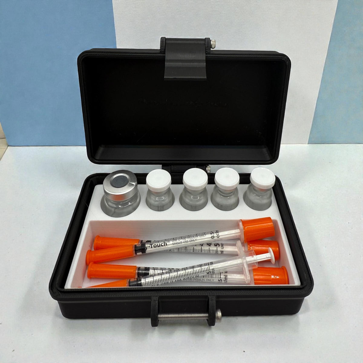 Peptides vial and 0.5ml syringes storage box– customizable 3ml vial organizer
