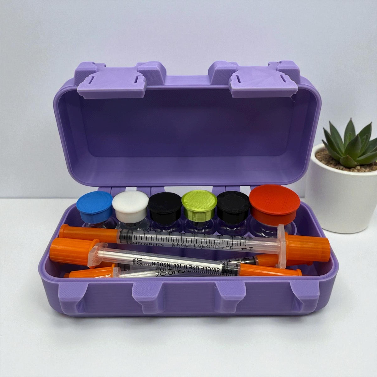 Peptides case storage organizer and syringe holder for peptides. glp
