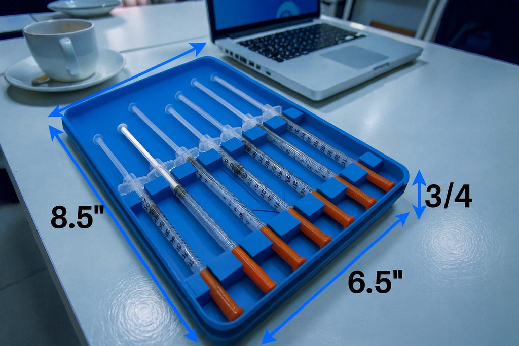 Syringe holder case low profile  for 0.5ml or 1ml syringes | storage box for new or preloaded syringes, trt peptides travel