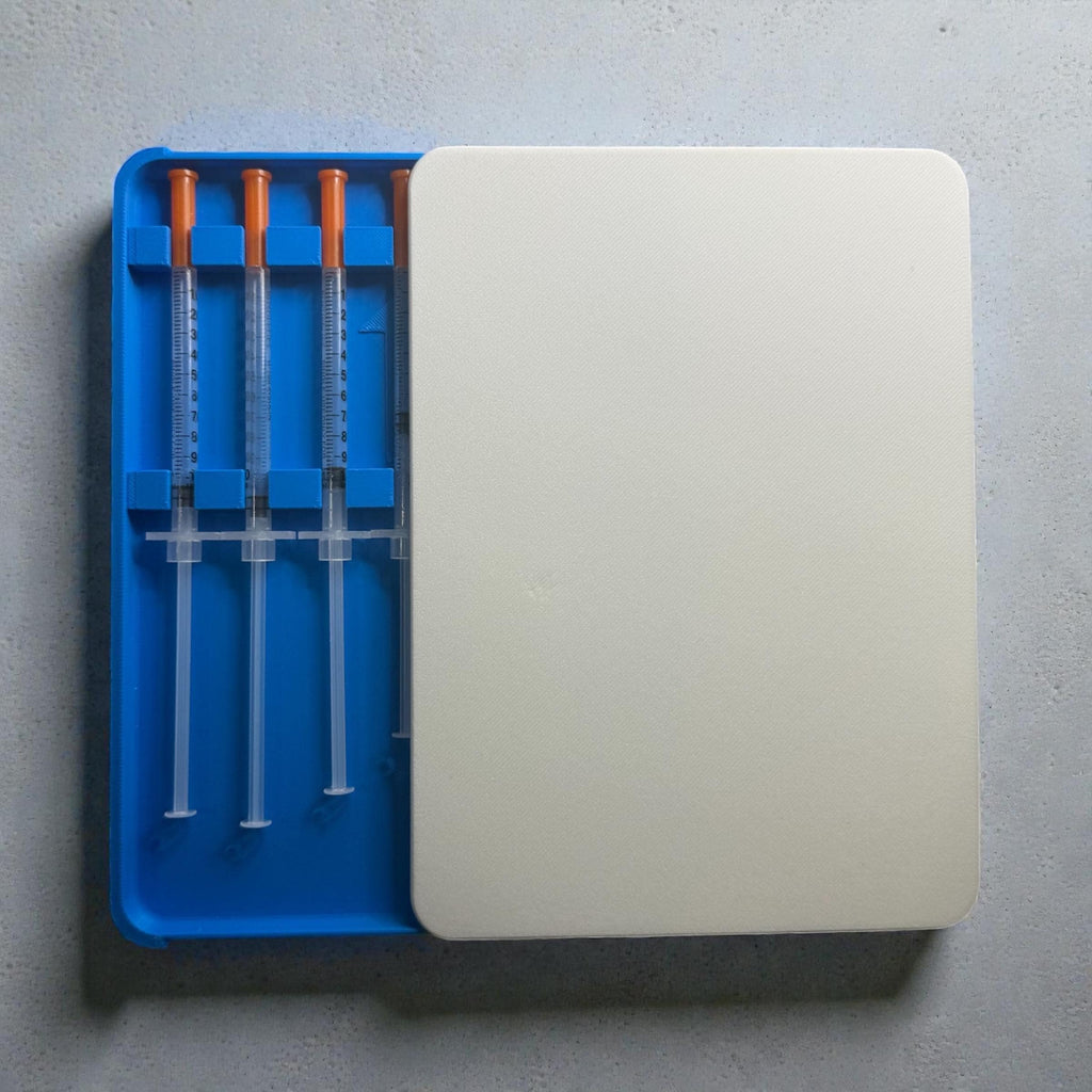 Syringe holder case low profile  for 0.5ml or 1ml syringes | storage box for new or preloaded syringes, trt peptides travel