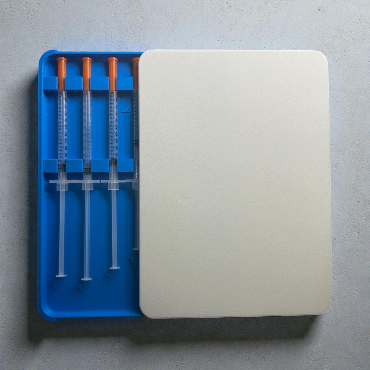 Syringe holder case low profile  for 0.5ml or 1ml syringes | storage box for new or preloaded syringes, trt peptides travel