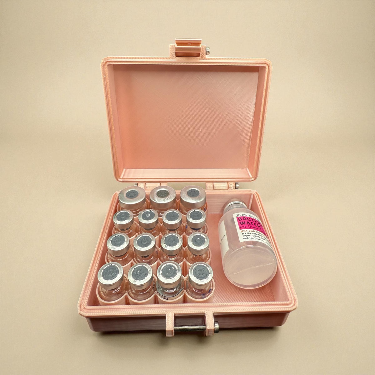 Peptides  case storage rose gold  vials organizer for 3ml and 5ml and 10 ml vials like glp1 glow tesamorelin, lipoc or reta