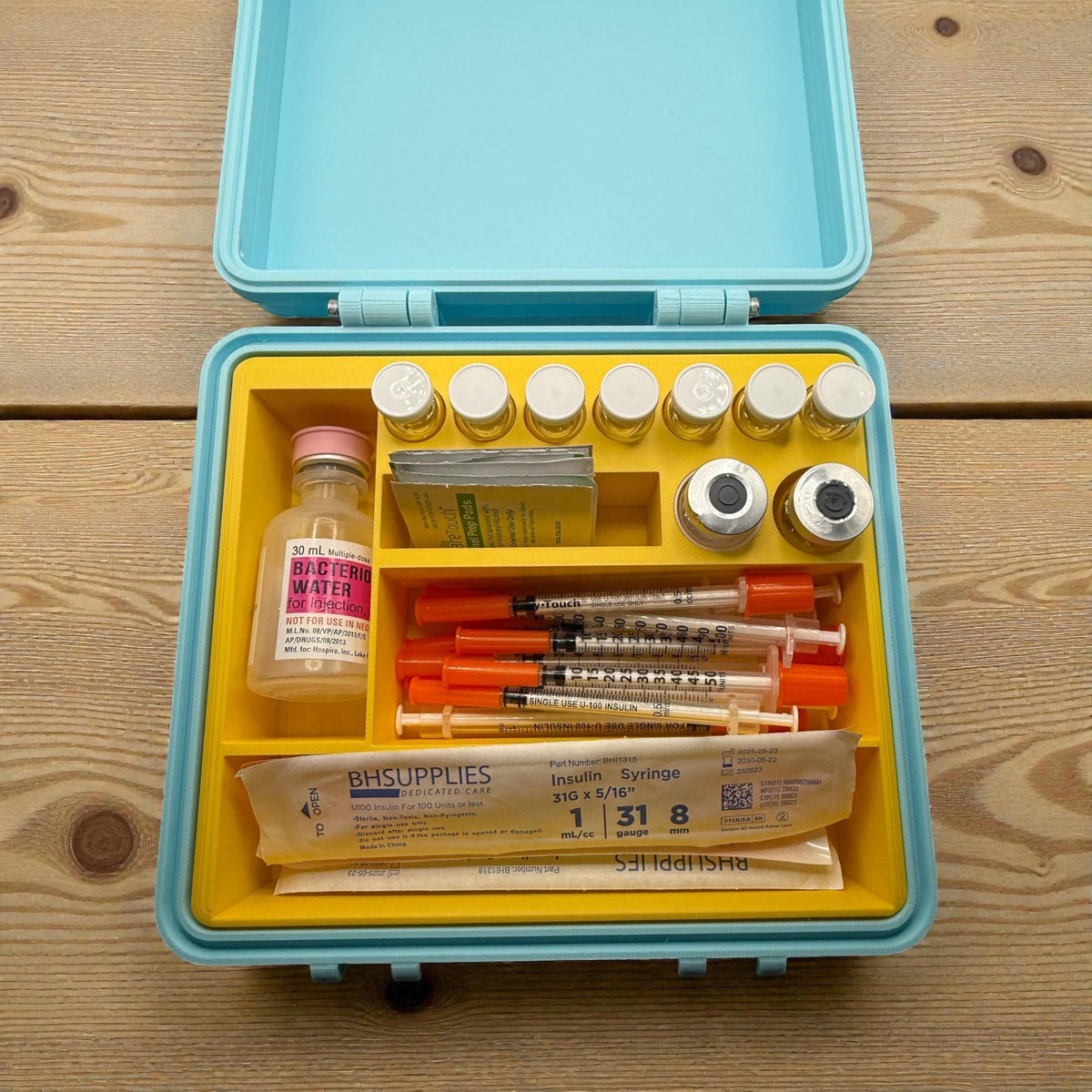 Peptide vial case storage, syringe holder and  vials organizer for 3ml, 5ml and 10ml vials like glp1 glow tesamorelin