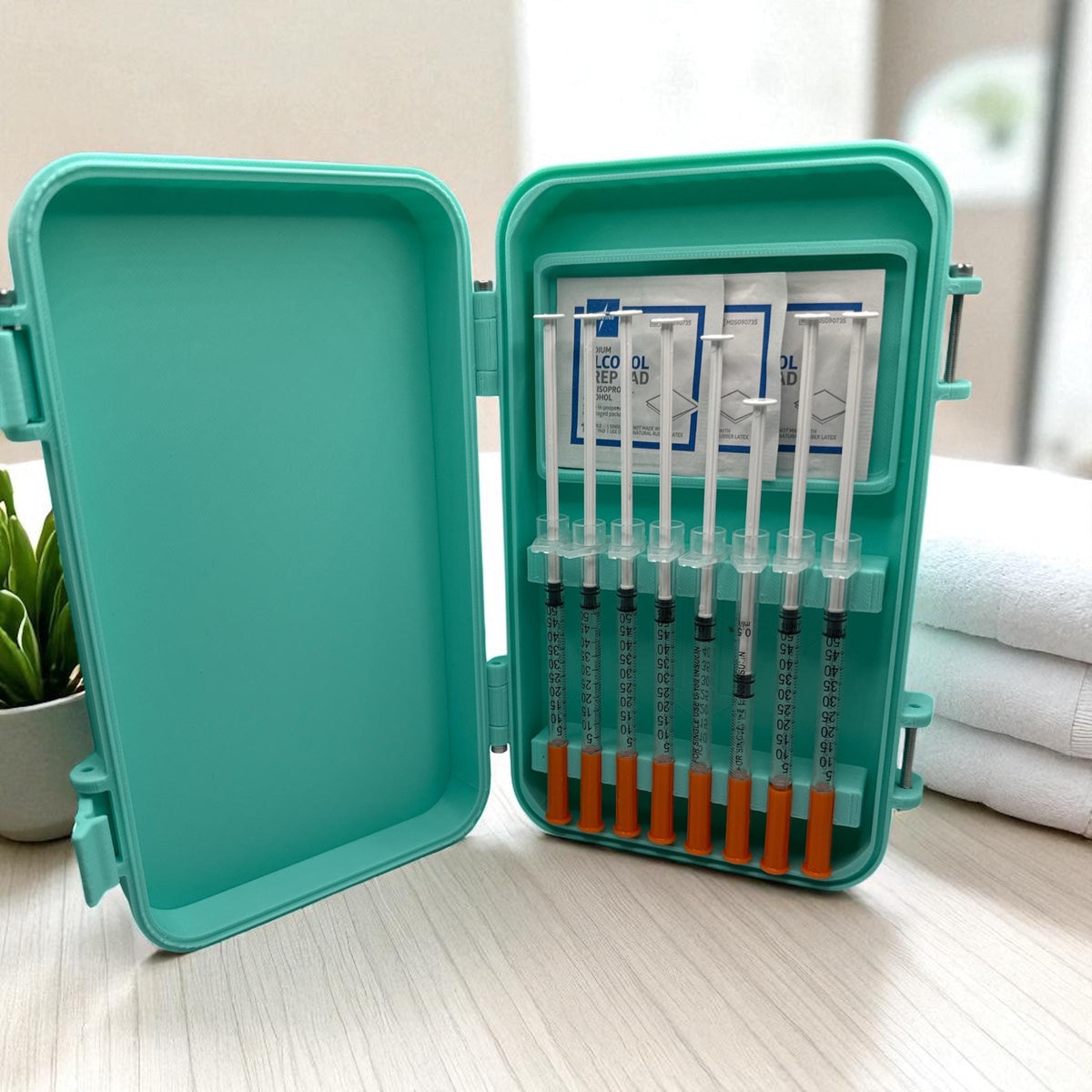 Syringe case storage for 0.5ml/cc 50 units syringes  | storage box for new or preloaded syringes and alcohol pads trt peptides insulin