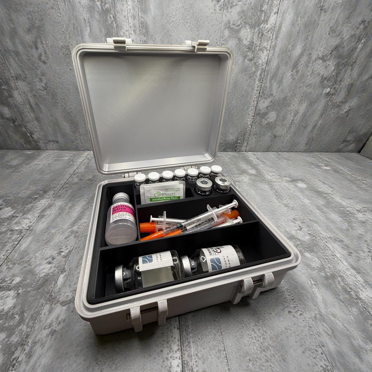Peptide vial case storage, syringe holder and  vials organizer for 3ml, 5ml and 10ml vials like glp1 glow tesamorelin