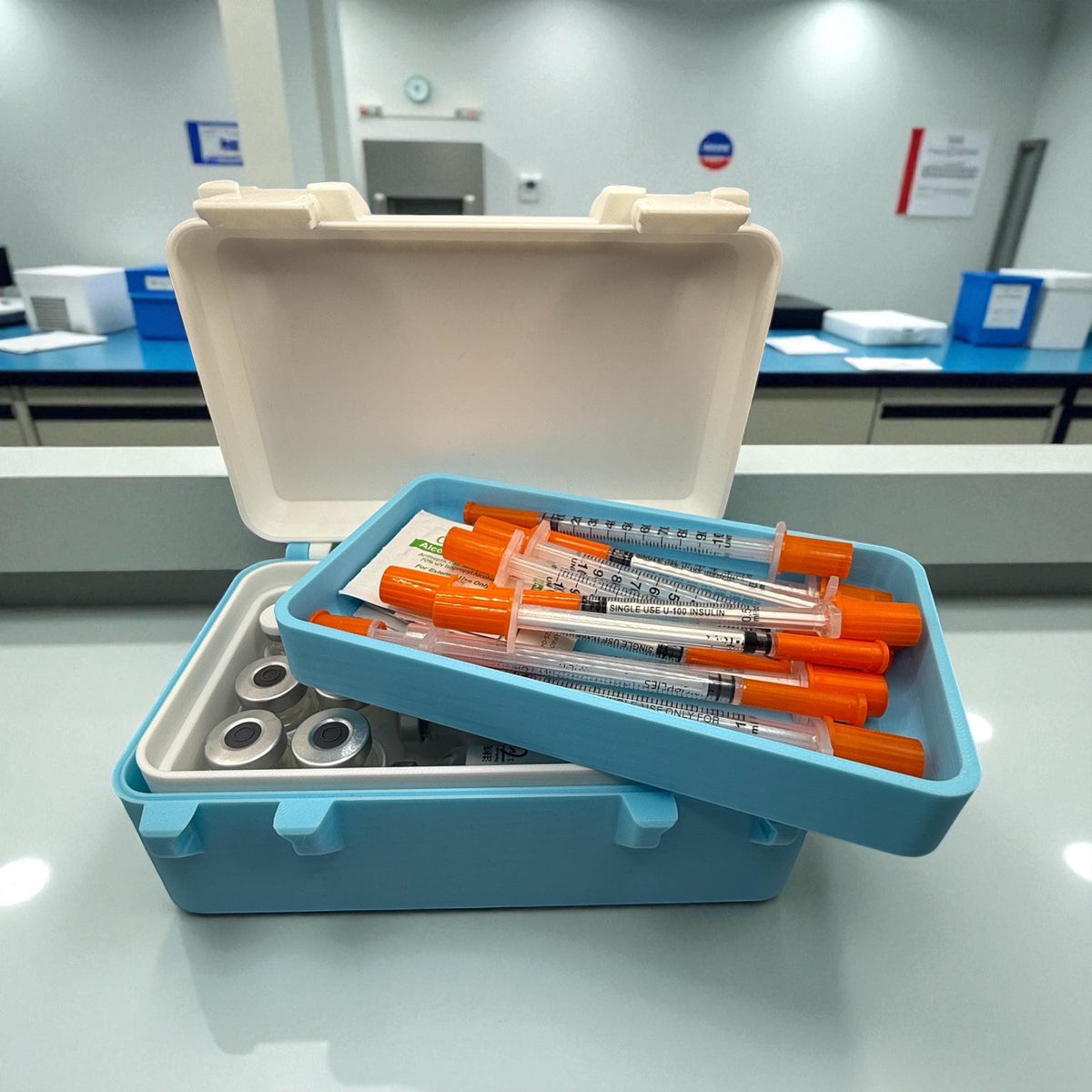Peptide vials organizer  with syringes & alcohol pads modular trays, insulin, trt, botox lipoc injectables all in one solution