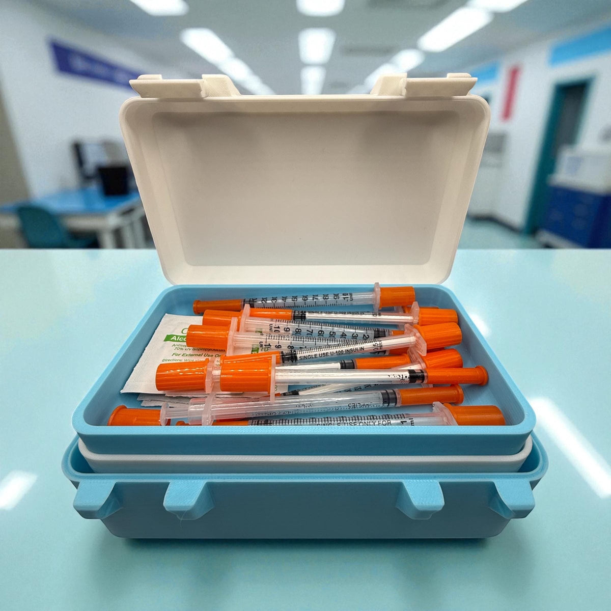 Peptide vials organizer  with syringes & alcohol pads modular trays, insulin, trt, botox lipoc injectables all in one solution