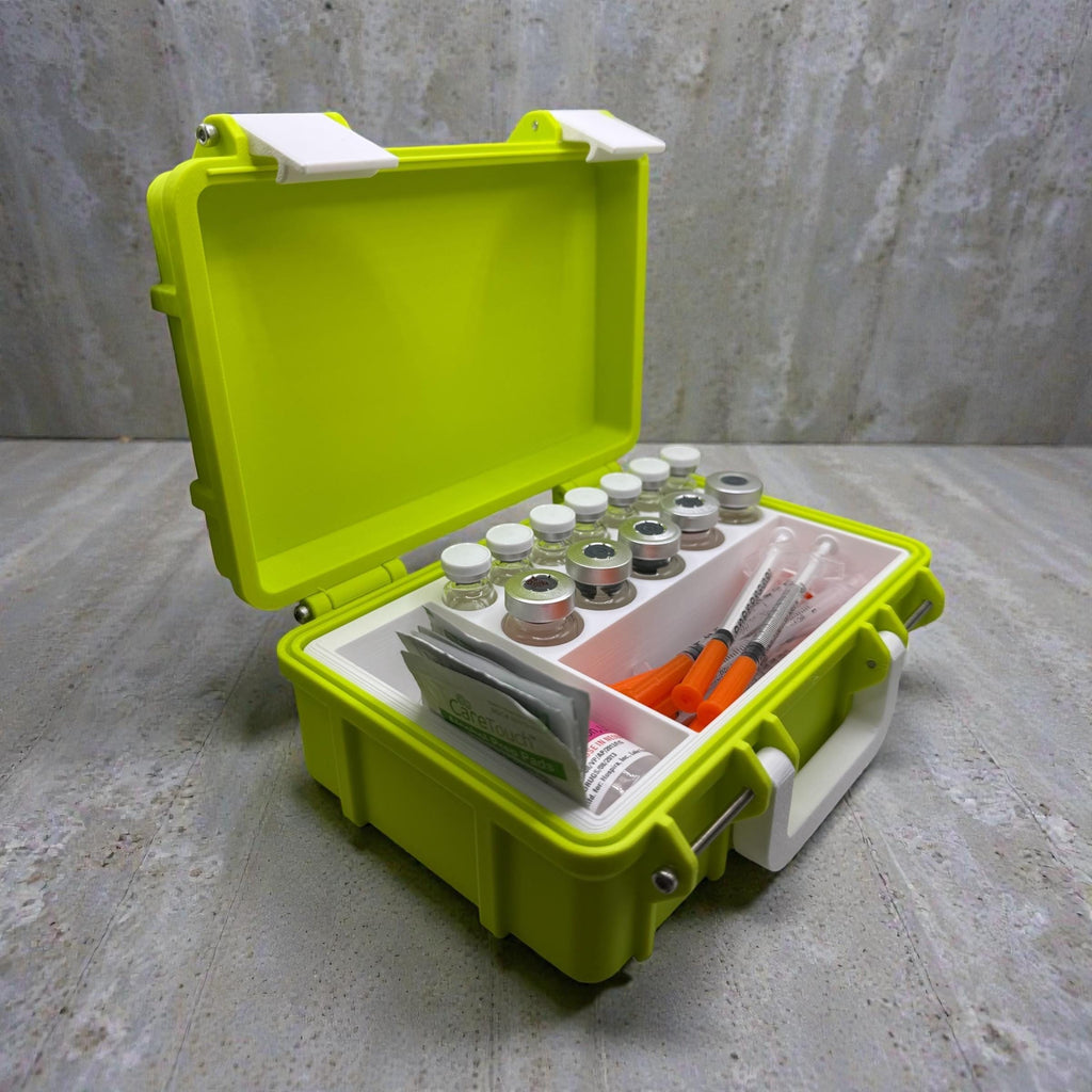 Peptide vial case storage, syringe holder and  vials organizer for 3ml, 5ml or  10ml vials like glp1 glow tesamorelin