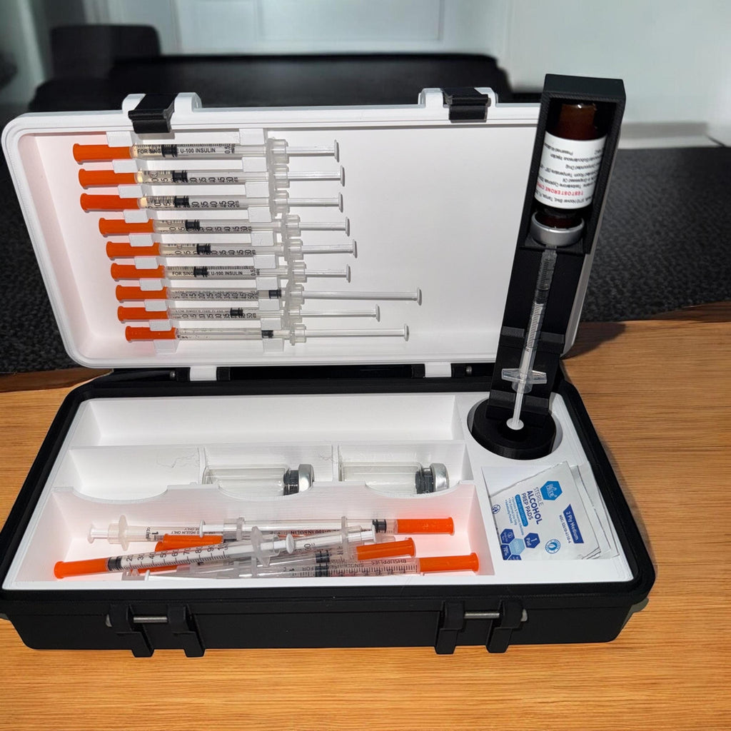 TRT HRT Storage Travel Case with Integrated Syringe Filler For 10ml  Vials And Preloaded Syringes
