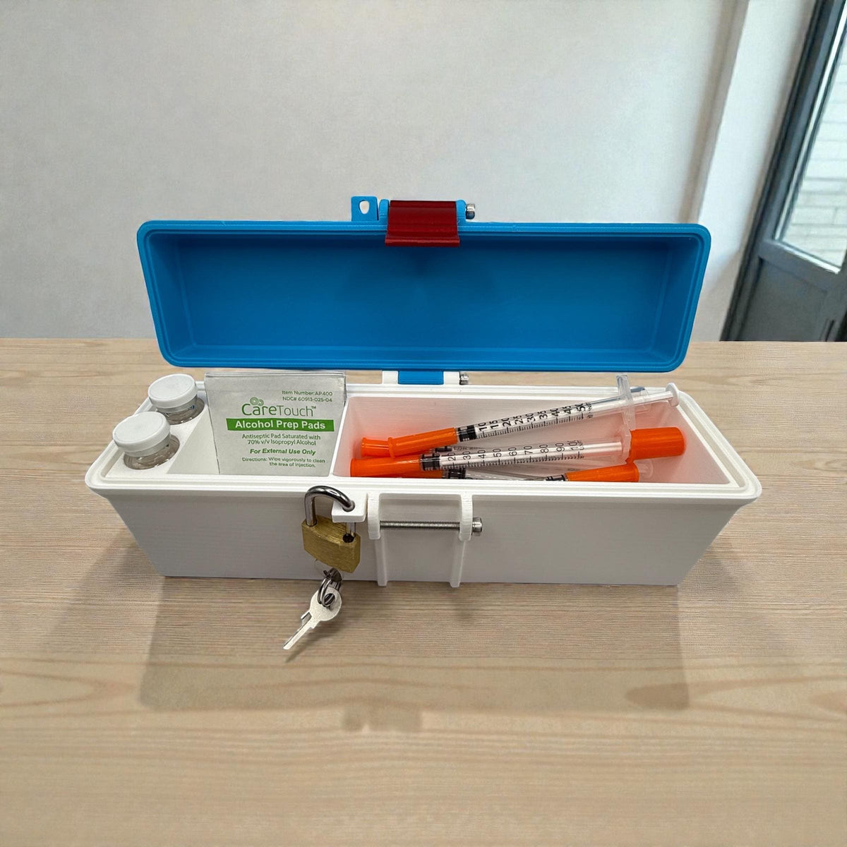 Peptide vial storage  travel case  for 3ml vial  with lock, discreet & durable storage box for syringes, alcohol pads