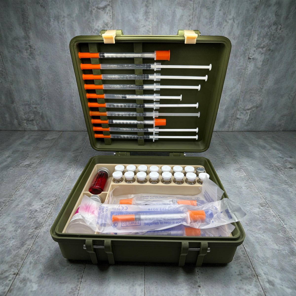 Large capacity insulin & peptide storage case – multi-vial organizer with syringe lid holder