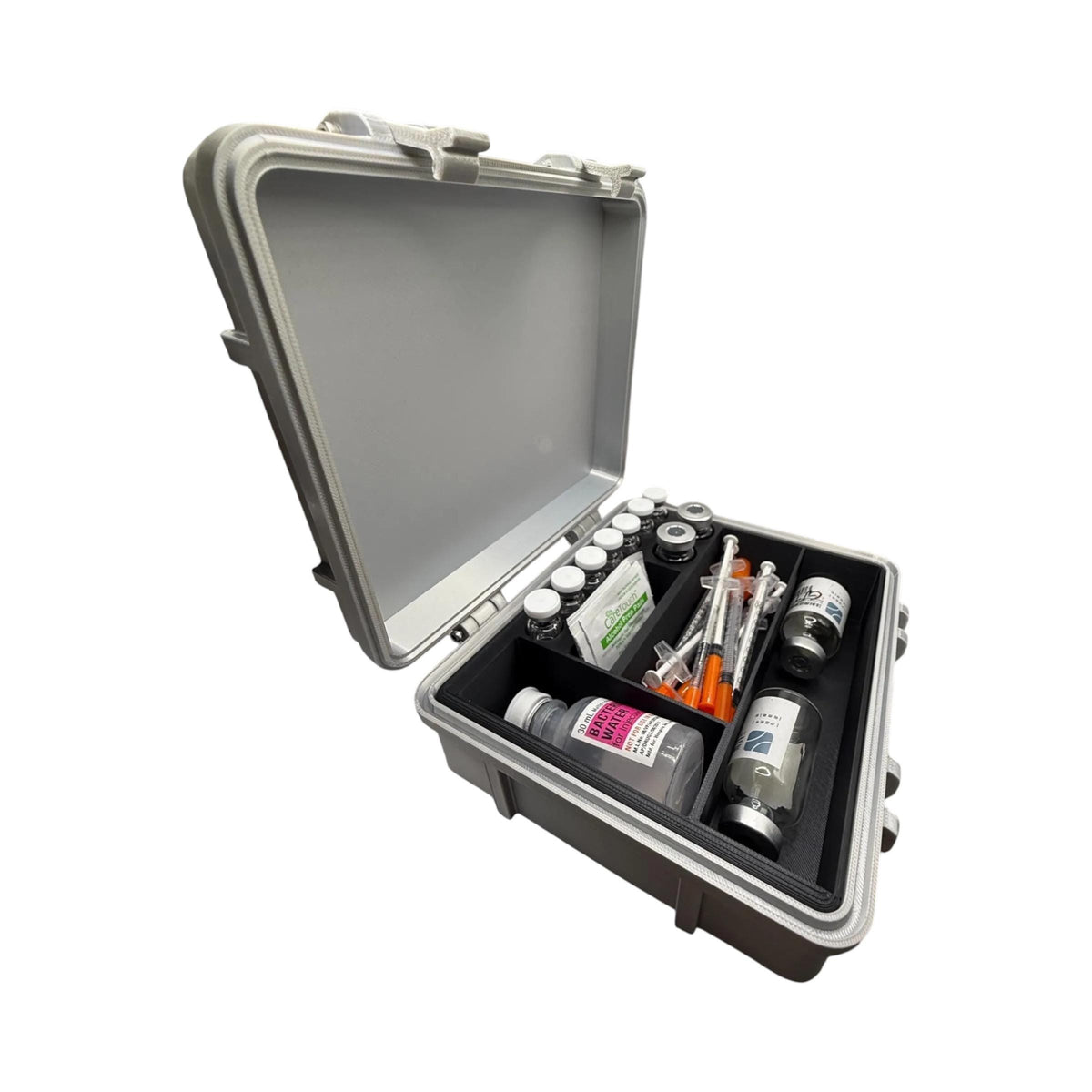 Peptide vial case storage, syringe holder and  vials organizer for 3ml, 5ml and 10ml vials like glp1 glow tesamorelin