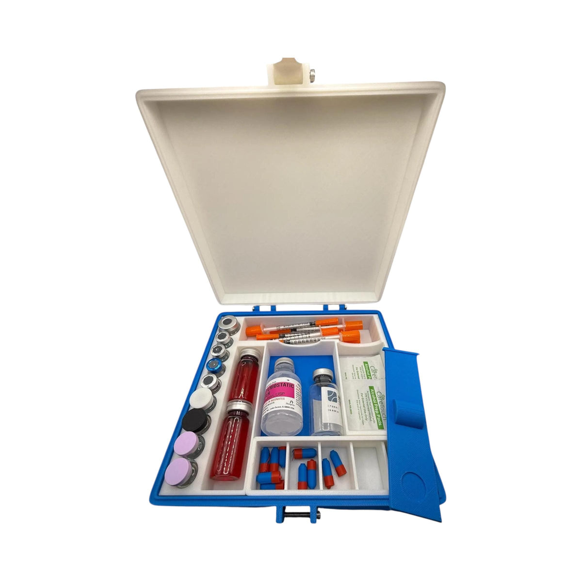 Peptide vial case storage, syringe holder   with pill box organizer case, vials organizer for 3ml, 5ml & 10ml vial glp1 insulin tesamorelin