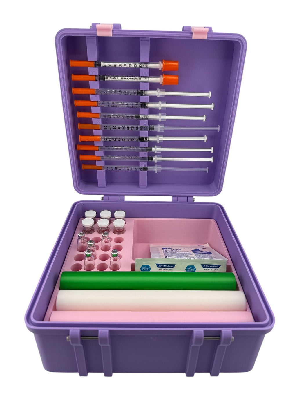 Peptide Pen Injector Case Storage | 3 Pen Organizer with Syringe Lid Holder, Vial Holder and accesories space