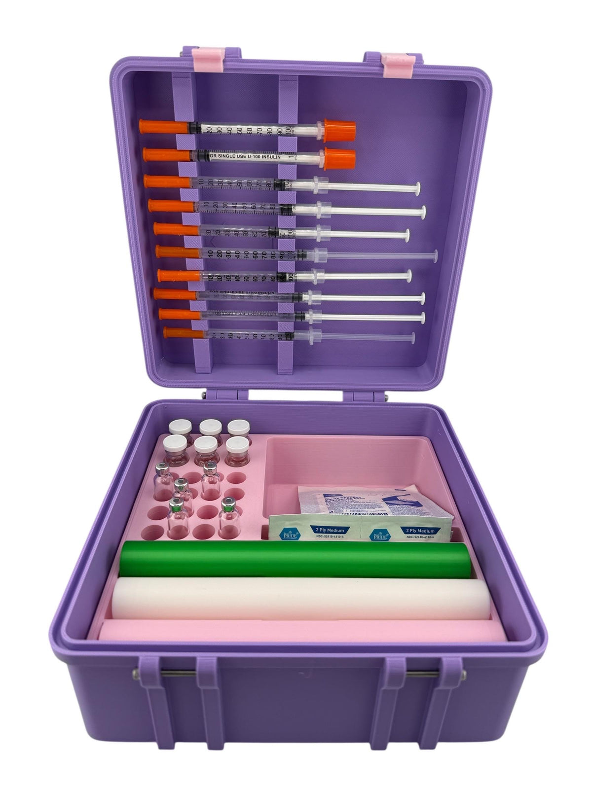 Peptide Pen Injector Case Storage | 3 Pen Organizer with Syringe Lid Holder, Vial Holder and accesories space