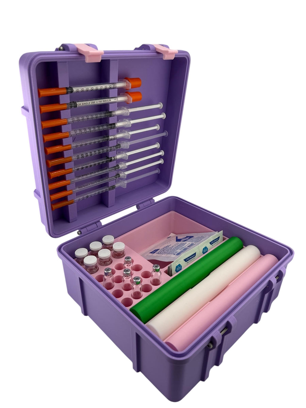 Peptide Pen Injector Case Storage | 3 Pen Organizer with Syringe Lid Holder, Vial Holder and accesories space