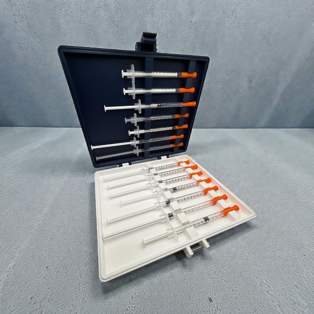 Syringe holder travel case low profile  for 0.5ml or 1ml syringes | storage box for new or preloaded syringes, trt peptides travel insulin