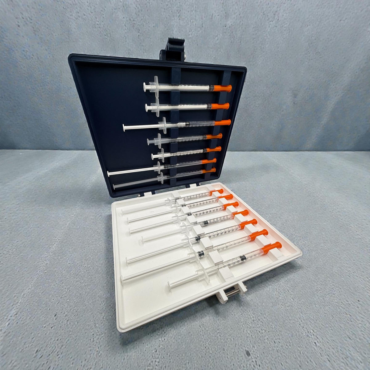 Syringe holder travel case low profile  for 0.5ml or 1ml syringes | storage box for new or preloaded syringes, trt peptides travel insulin