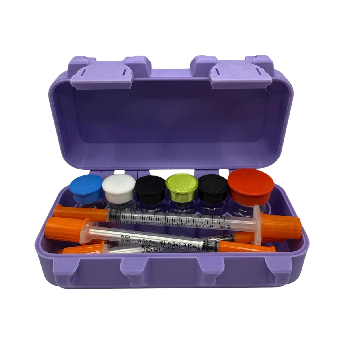 Peptides case storage organizer and syringe holder for peptides. glp