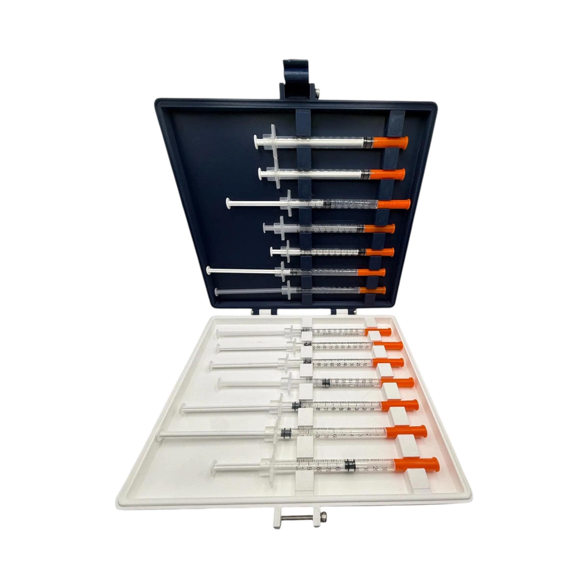 Syringe holder travel case low profile  for 0.5ml or 1ml syringes | storage box for new or preloaded syringes, trt peptides travel insulin