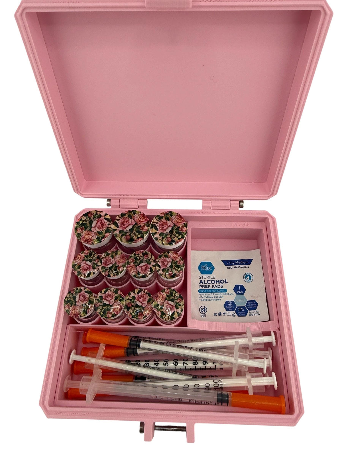 Peptides travel case, vials organizer for 3ml and 5ml vials Rose Theme