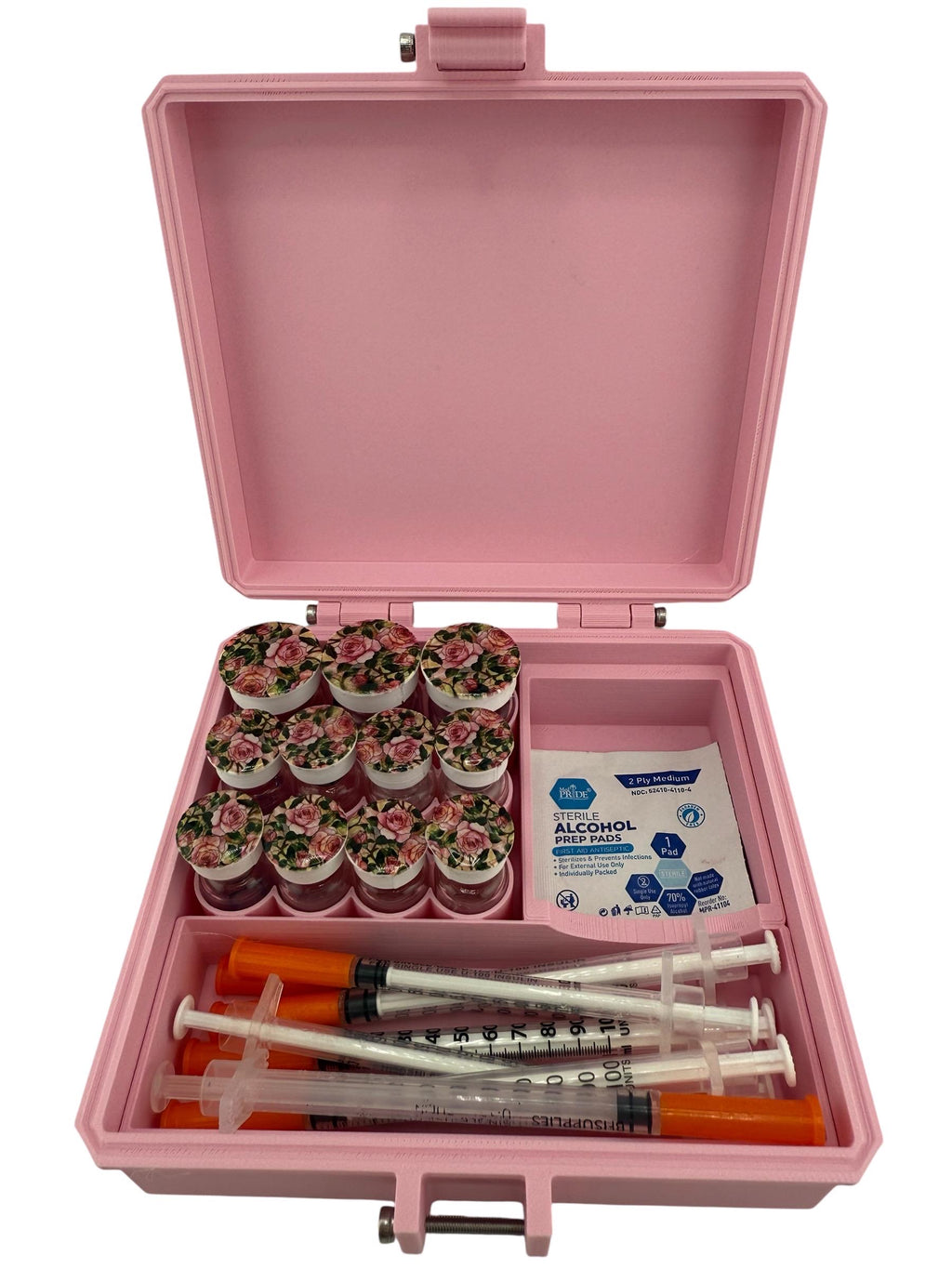 Peptides travel case, vials organizer for 3ml and 5ml vials Rose Theme