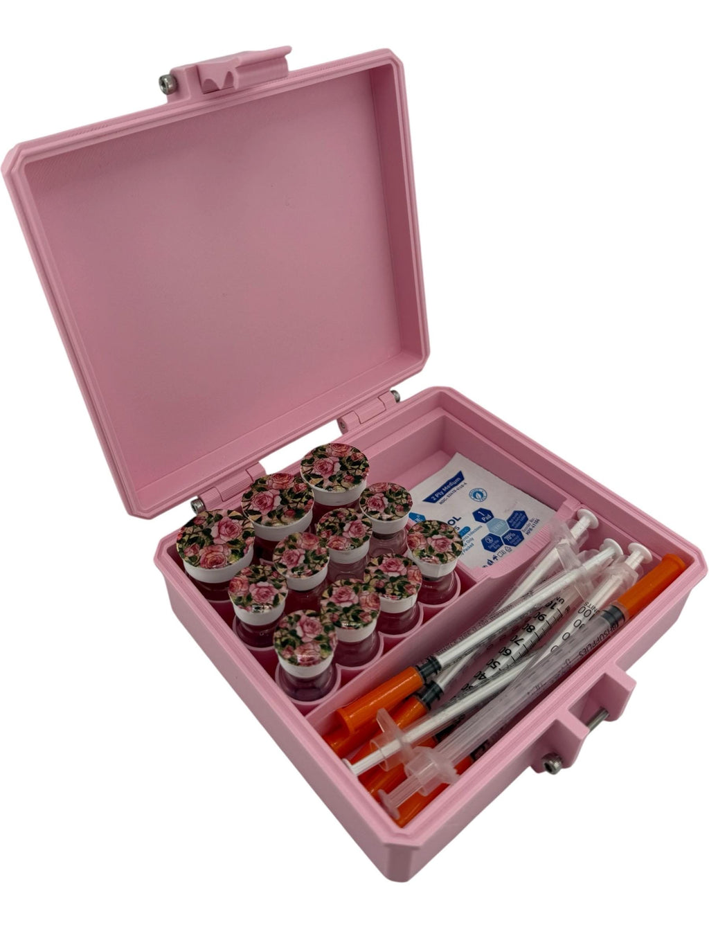Peptides travel case, vials organizer for 3ml and 5ml vials Rose Theme